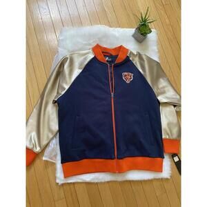 Chicago Bears Woman's Varsity Bomber Jacket with Gold Sleeves